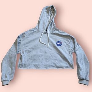SHEIN Light Gray Casual Thin NASA Hoodie